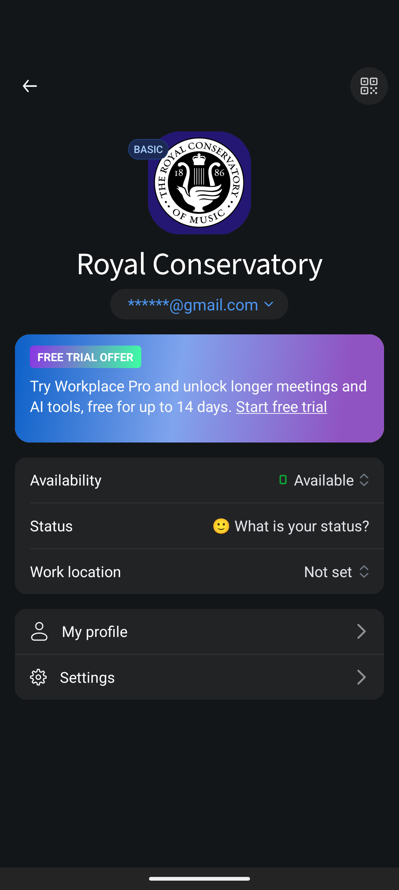 Screenshot showing a Zoom Profile in the Zoom mobile app